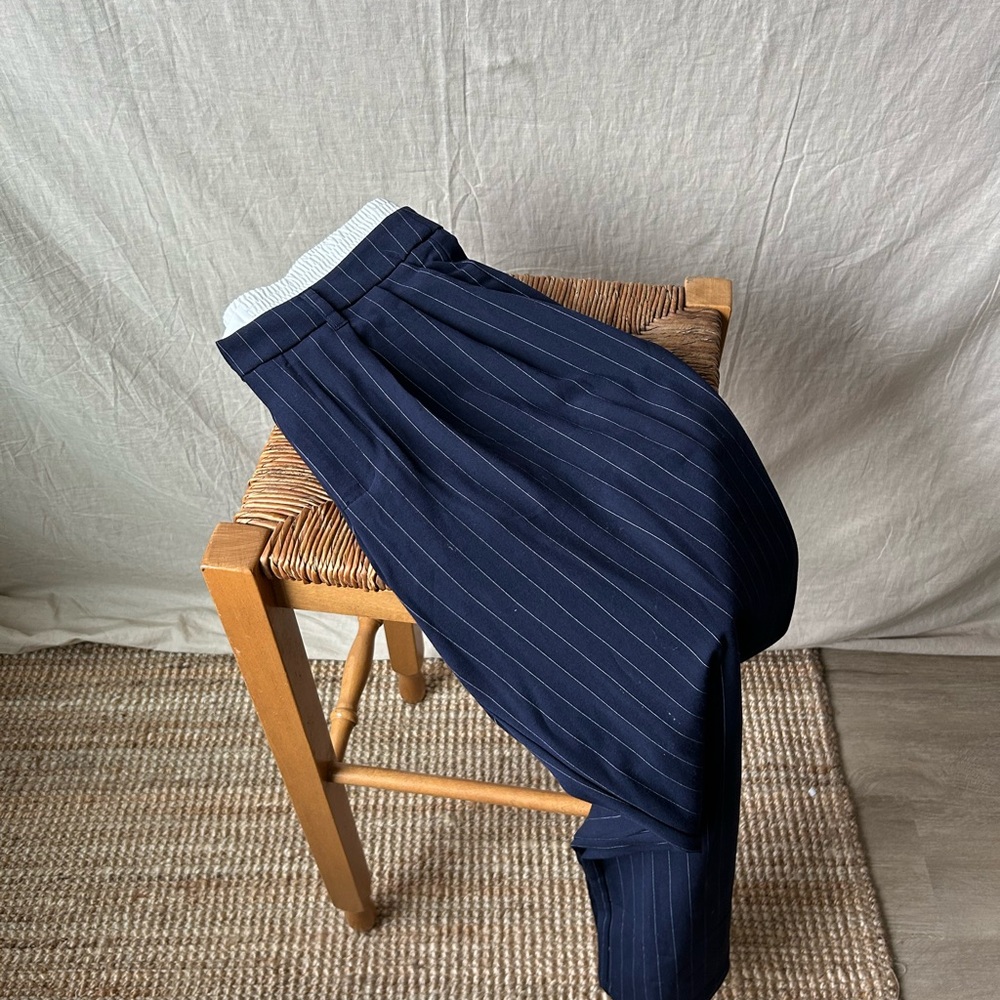 Wild Fable Women's High Rise Wide Leg Boxer Trousers Navy Blue Pinstripe Size S